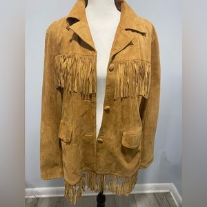 Genuine Suede Leather Marlboro Red Star Vintage Jacket with Fringe womens XL